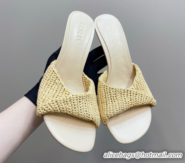 Sophisticated Bottega Veneta Blink High Heel Slides Sandal 9cm in Crochet Raffia Straw Beige 0428085