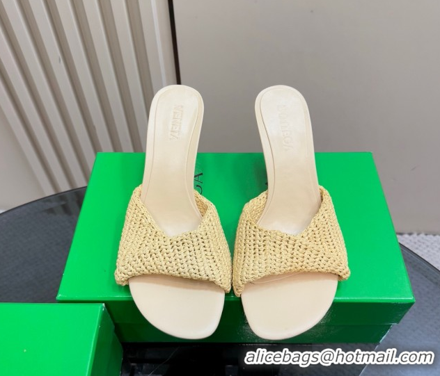 Sophisticated Bottega Veneta Blink High Heel Slides Sandal 9cm in Crochet Raffia Straw Beige 0428085