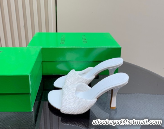 Hot Style Bottega Veneta Blink High Heel Slides Sandal 9cm in Crochet Raffia Straw White 0428086