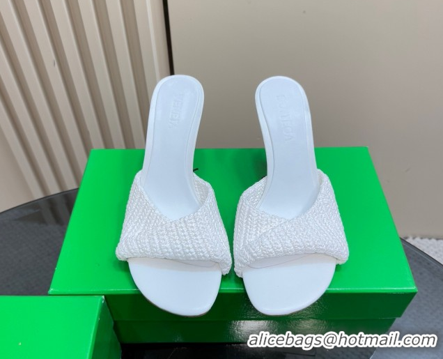 Hot Style Bottega Veneta Blink High Heel Slides Sandal 9cm in Crochet Raffia Straw White 0428086