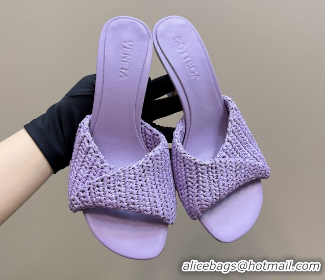 Sumptuous Bottega Veneta Blink High Heel Slides Sandal 9cm in Crochet Raffia Straw Purple 0428089