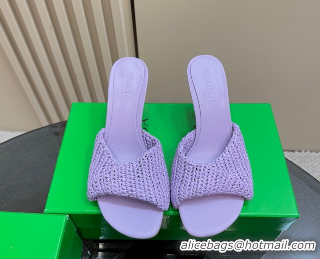 Sumptuous Bottega Veneta Blink High Heel Slides Sandal 9cm in Crochet Raffia Straw Purple 0428089