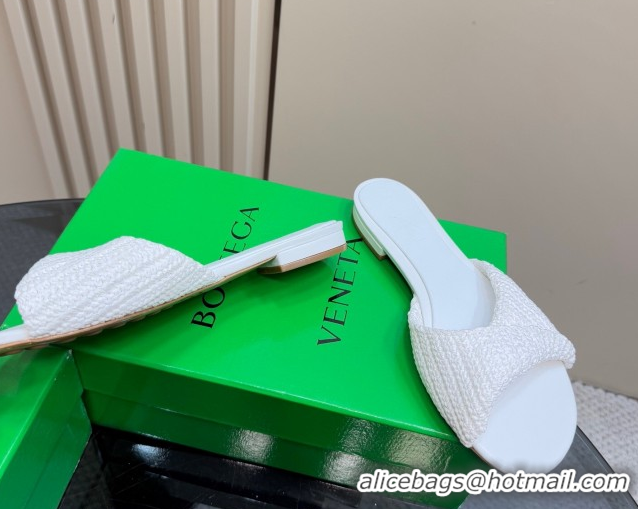 Classic Hot Bottega Veneta Blink Flat Slides Sandal in Crochet Raffia Straw White 0428091