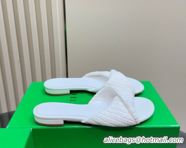 Classic Hot Bottega Veneta Blink Flat Slides Sandal in Crochet Raffia Straw White 0428091