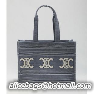 Best Price Celine Large Cabas Thais In Striped Textile With Triomphe 196762 Blue/Beige