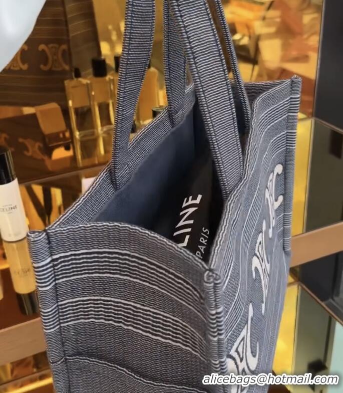 Best Price Celine Large Cabas Thais In Striped Textile With Triomphe 196762 Blue/Beige