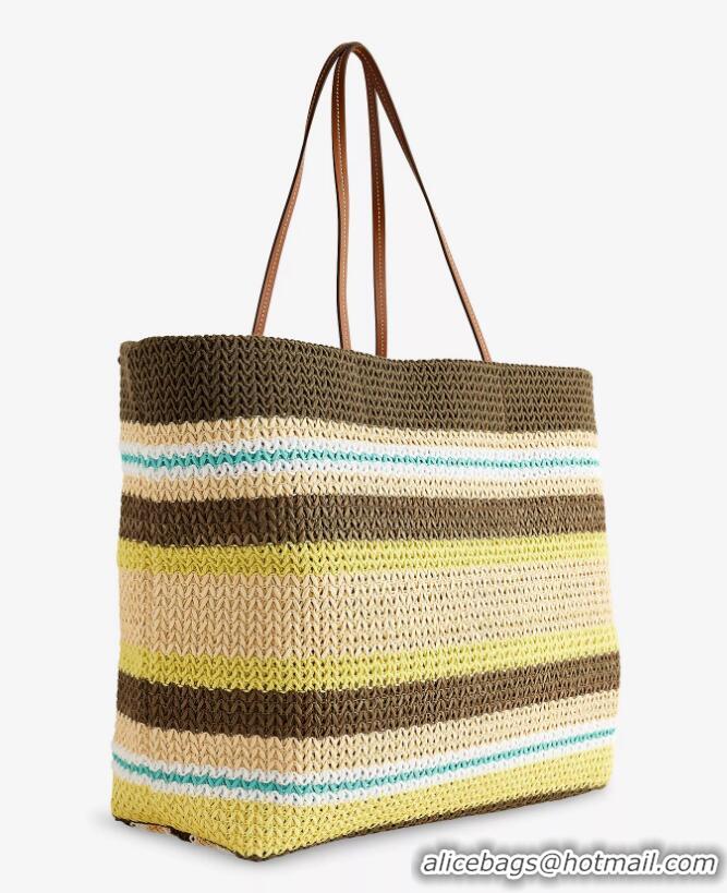 Buy Discount Miu Miu Logo-Embroidered Striped Raffia Tote Bag M0805