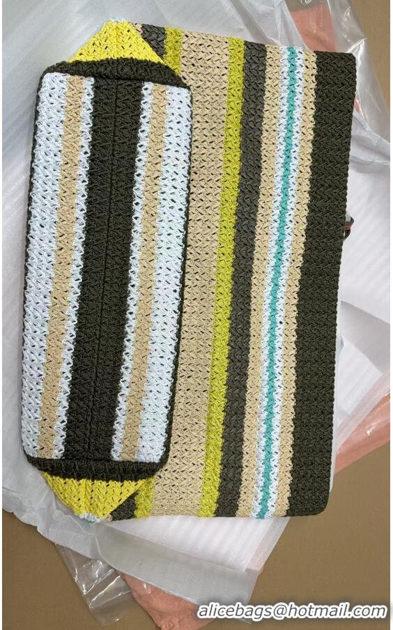 Buy Discount Miu Miu Logo-Embroidered Striped Raffia Tote Bag M0805