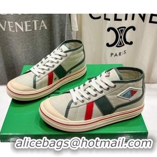 Most Popular Bottega Veneta Eliot Mid-top Sneakers in Canvas with Leather Trim Aloe Green/Jade White 0428095