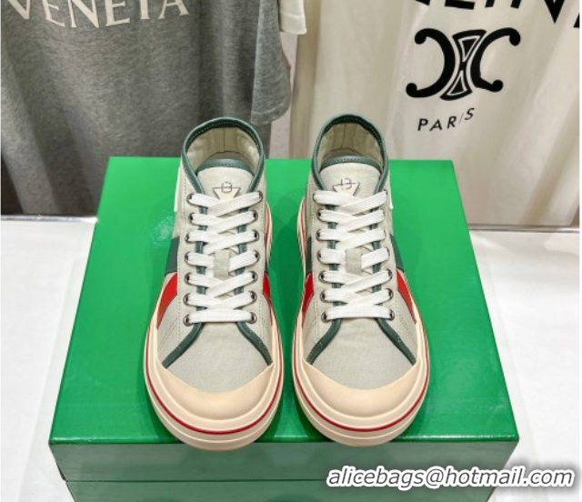 Most Popular Bottega Veneta Eliot Mid-top Sneakers in Canvas with Leather Trim Aloe Green/Jade White 0428095