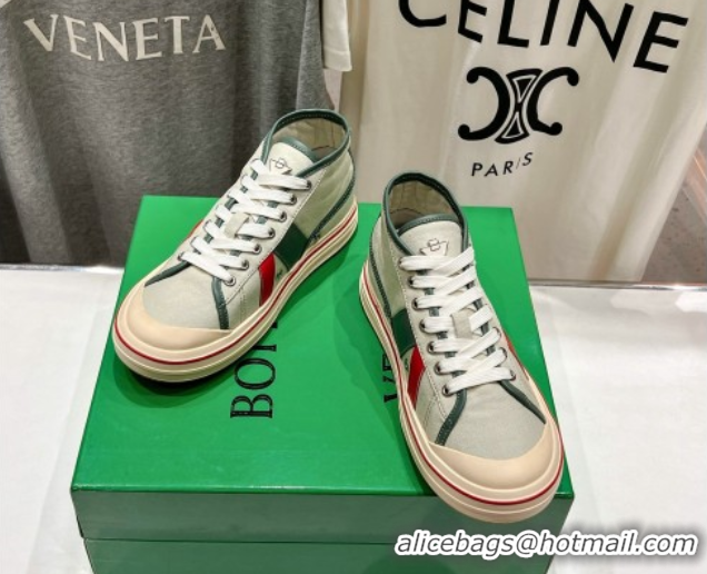 Most Popular Bottega Veneta Eliot Mid-top Sneakers in Canvas with Leather Trim Aloe Green/Jade White 0428095