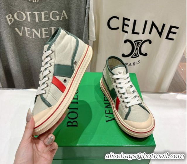 Most Popular Bottega Veneta Eliot Mid-top Sneakers in Canvas with Leather Trim Aloe Green/Jade White 0428095
