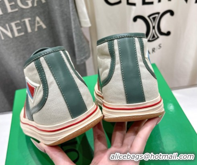 Most Popular Bottega Veneta Eliot Mid-top Sneakers in Canvas with Leather Trim Aloe Green/Jade White 0428095