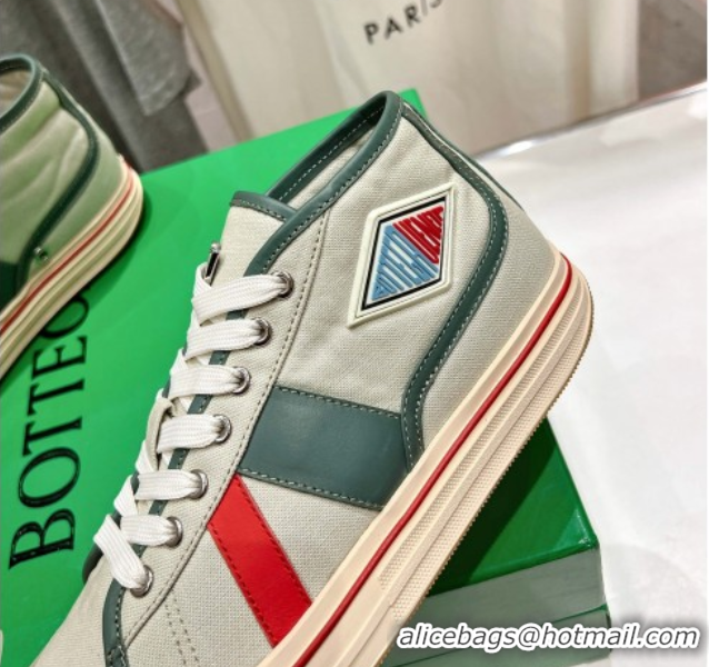 Most Popular Bottega Veneta Eliot Mid-top Sneakers in Canvas with Leather Trim Aloe Green/Jade White 0428095