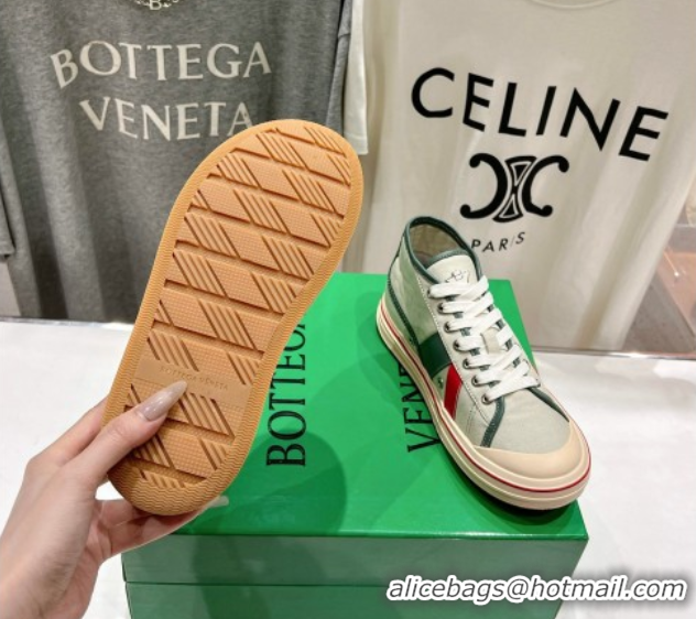 Most Popular Bottega Veneta Eliot Mid-top Sneakers in Canvas with Leather Trim Aloe Green/Jade White 0428095