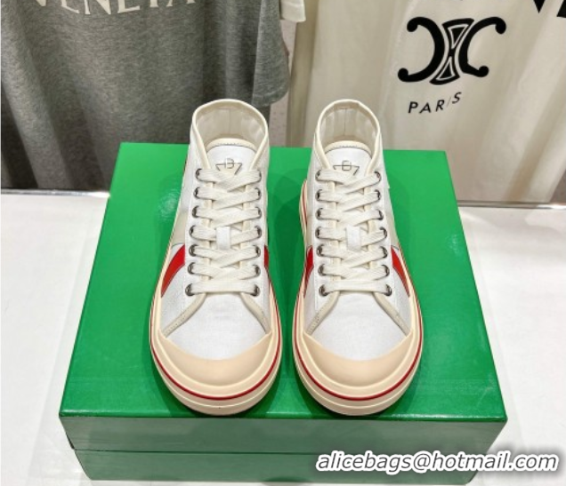 Pretty Style Bottega Veneta Eliot Mid-top Sneakers in Canvas with Leather Trim White/Sea Salt 0428096