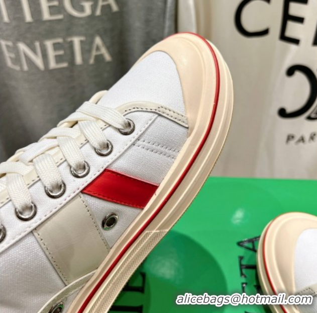 Pretty Style Bottega Veneta Eliot Mid-top Sneakers in Canvas with Leather Trim White/Sea Salt 0428096