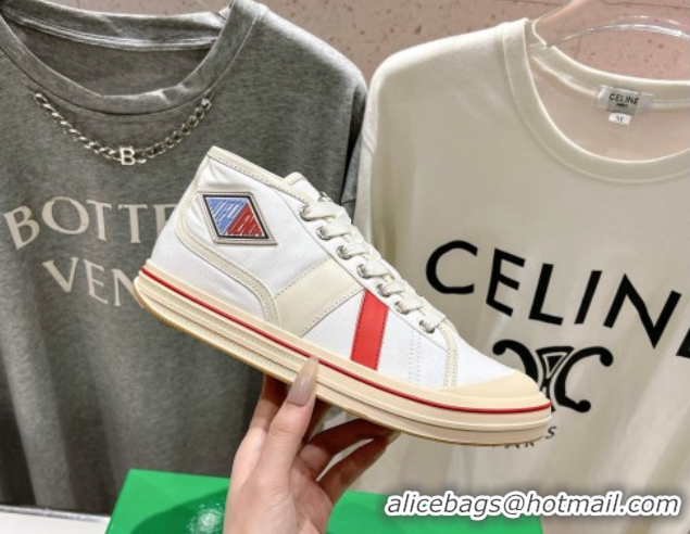 Pretty Style Bottega Veneta Eliot Mid-top Sneakers in Canvas with Leather Trim White/Sea Salt 0428096