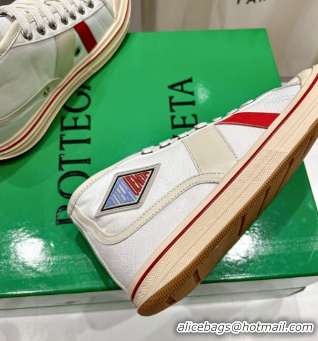 Pretty Style Bottega Veneta Eliot Mid-top Sneakers in Canvas with Leather Trim White/Sea Salt 0428096