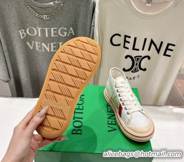 Pretty Style Bottega Veneta Eliot Mid-top Sneakers in Canvas with Leather Trim White/Sea Salt 0428096