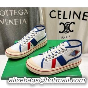 Best Price Bottega Veneta Eliot Mid-top Sneakers in Canvas with Leather Trim White/Blue 0428097