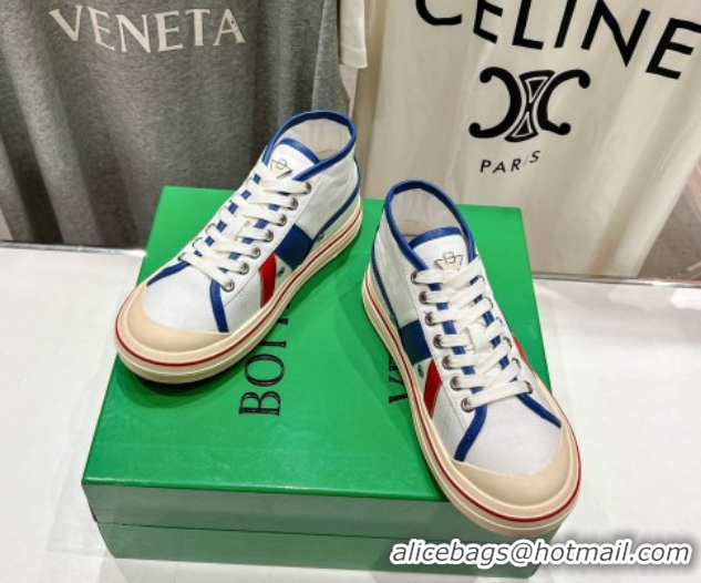 Best Price Bottega Veneta Eliot Mid-top Sneakers in Canvas with Leather Trim White/Blue 0428097