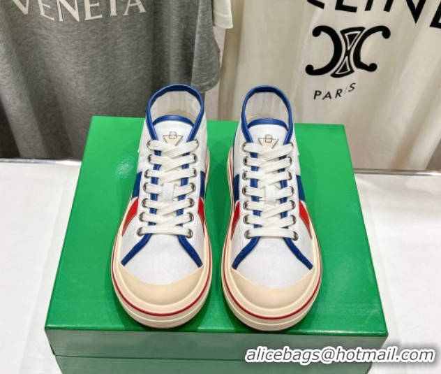 Best Price Bottega Veneta Eliot Mid-top Sneakers in Canvas with Leather Trim White/Blue 0428097