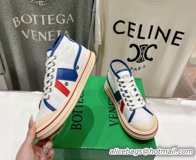 Best Price Bottega Veneta Eliot Mid-top Sneakers in Canvas with Leather Trim White/Blue 0428097