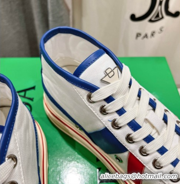 Best Price Bottega Veneta Eliot Mid-top Sneakers in Canvas with Leather Trim White/Blue 0428097