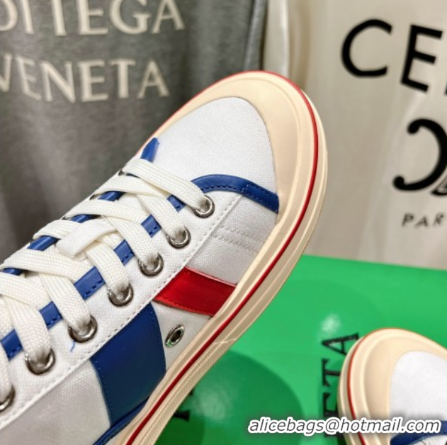 Best Price Bottega Veneta Eliot Mid-top Sneakers in Canvas with Leather Trim White/Blue 0428097