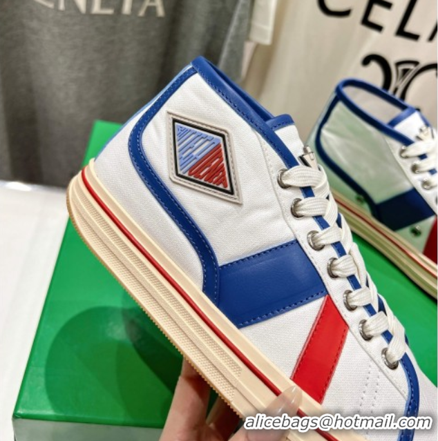 Best Price Bottega Veneta Eliot Mid-top Sneakers in Canvas with Leather Trim White/Blue 0428097