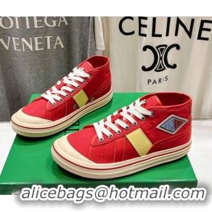 Stylish Bottega Veneta Eliot Mid-top Sneakers in Canvas with Leather Trim Scarlet Red/Tomato 0428098