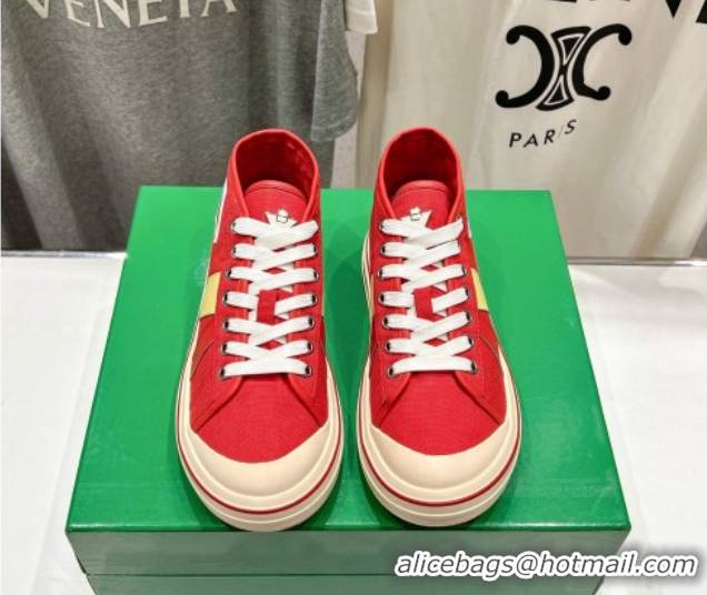 Stylish Bottega Veneta Eliot Mid-top Sneakers in Canvas with Leather Trim Scarlet Red/Tomato 0428098