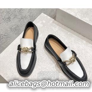 Best Grade Bottega Veneta Astaire Loafers in Calfskin with Knot Black/White/Gold 0428099