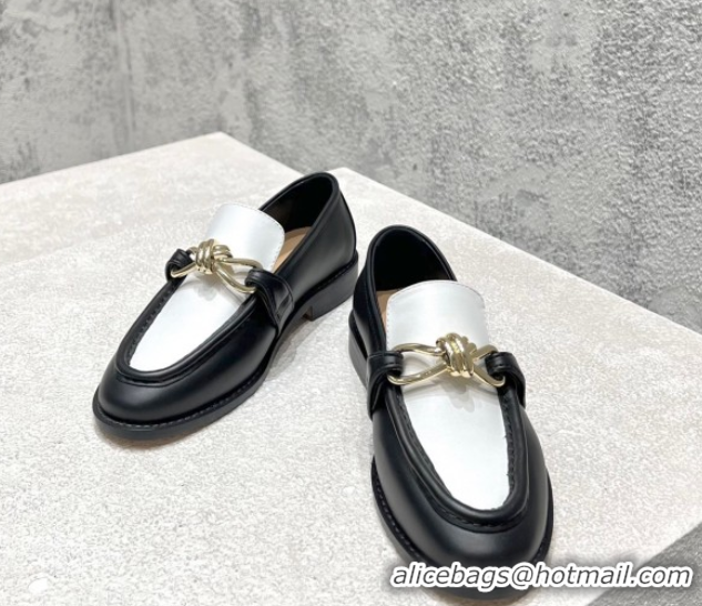 Best Grade Bottega Veneta Astaire Loafers in Calfskin with Knot Black/White/Gold 0428099