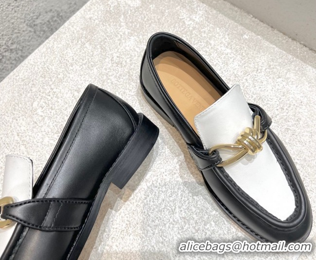 Best Grade Bottega Veneta Astaire Loafers in Calfskin with Knot Black/White/Gold 0428099
