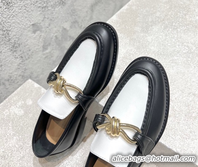 Best Grade Bottega Veneta Astaire Loafers in Calfskin with Knot Black/White/Gold 0428099