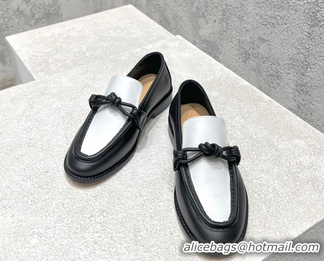 Perfect Bottega Veneta Astaire Loafers in Calfskin with One-Tone Knot Black/White 0428100