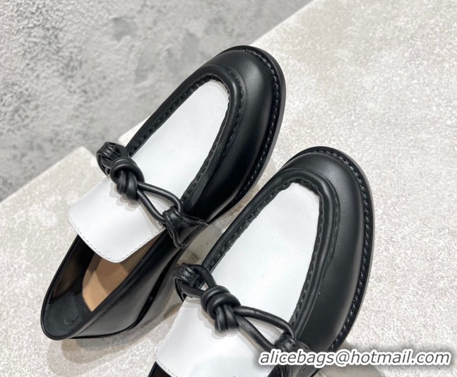 Perfect Bottega Veneta Astaire Loafers in Calfskin with One-Tone Knot Black/White 0428100