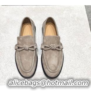 Unique Style Bottega Veneta Astaire Loafers in Suede with One-Tone Knot Grey 0428104