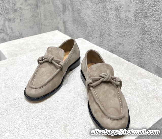 Unique Style Bottega Veneta Astaire Loafers in Suede with One-Tone Knot Grey 0428104