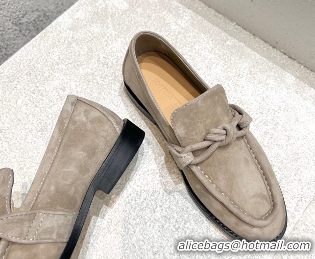 Unique Style Bottega Veneta Astaire Loafers in Suede with One-Tone Knot Grey 0428104