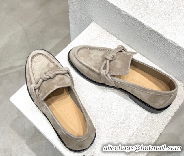 Unique Style Bottega Veneta Astaire Loafers in Suede with One-Tone Knot Grey 0428104