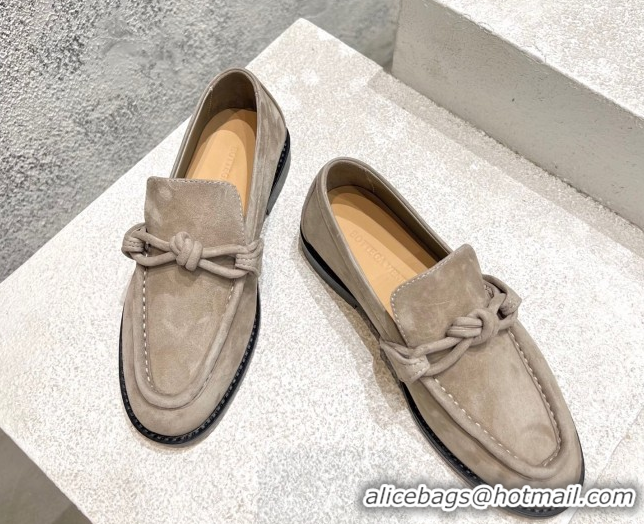 Unique Style Bottega Veneta Astaire Loafers in Suede with One-Tone Knot Grey 0428104