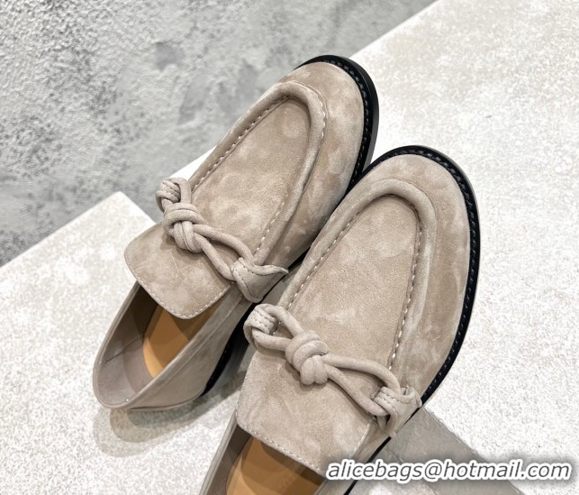 Unique Style Bottega Veneta Astaire Loafers in Suede with One-Tone Knot Grey 0428104