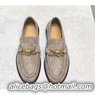 Top Grade Bottega Veneta Astaire Loafers in Suede with Knot Grey/Gold 0428103