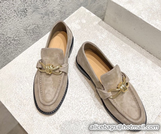 Top Grade Bottega Veneta Astaire Loafers in Suede with Knot Grey/Gold 0428103