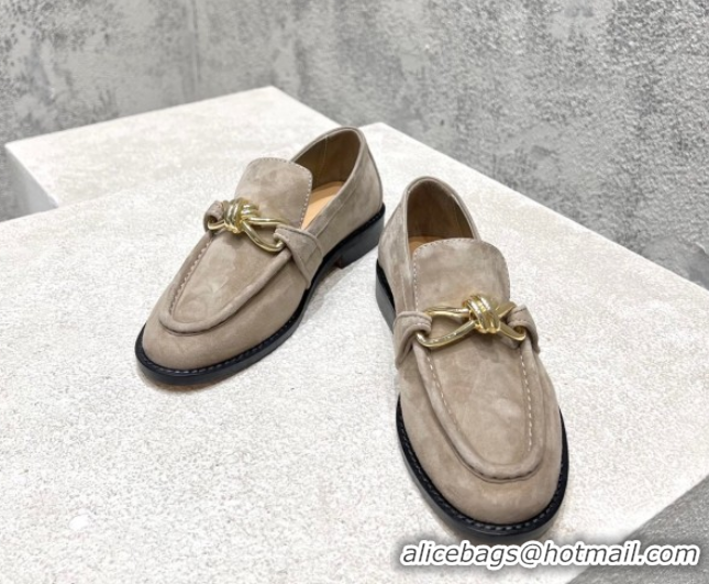 Top Grade Bottega Veneta Astaire Loafers in Suede with Knot Grey/Gold 0428103