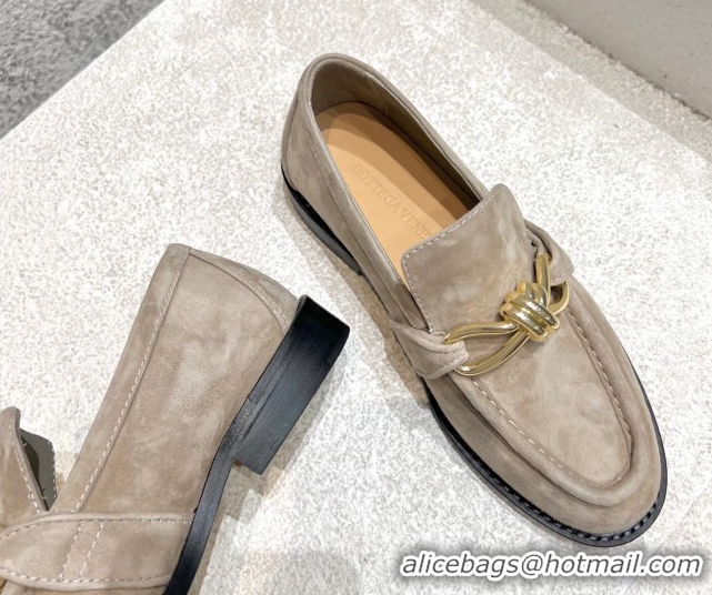 Top Grade Bottega Veneta Astaire Loafers in Suede with Knot Grey/Gold 0428103
