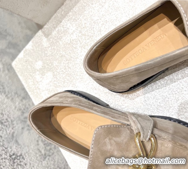 Top Grade Bottega Veneta Astaire Loafers in Suede with Knot Grey/Gold 0428103